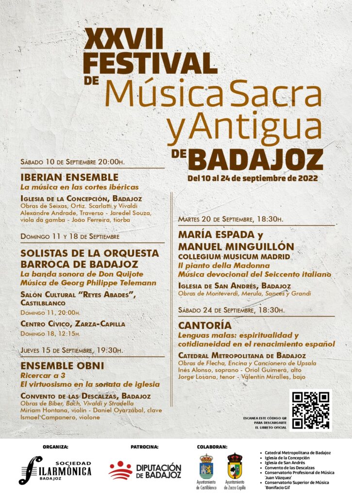 Cartel XXVII Festival de Música Sacra y Antigua de Badajoz, 2022. 